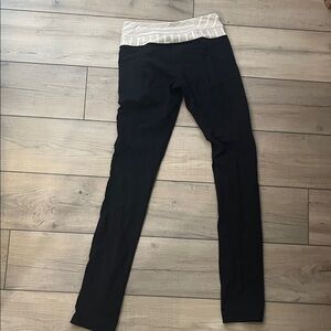 Lululemon Black Leggings with Cream Striped Waistband, size 4
